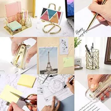 JUOPIEA Desk Organizers and Accessories Office Supplies 12PS Set with Acrylic Stapler, Staple Remover, Pen Holder, Clips, Scissor, Phone Holder, 1 Pen Ect