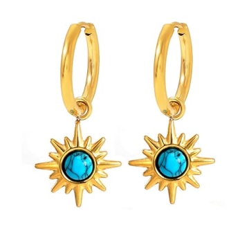 Gold Dangle Drop Hoop Earrings for Women Men Gold Plated Dainty Earrings Hypoallergenic Evil Eye/Pea...