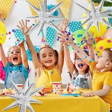 Silver Star Balloons 6 Star Foil Mylar Balloons Cone Spike Explosion Star Balloons 22 Inch Large Starburst Balloons Party Decorations for Christmas Birthday Party Bachelorette Party Disco Party