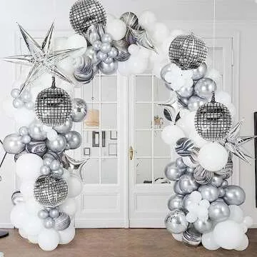Silver Star Balloons 6 Star Foil Mylar Balloons Cone Spike Explosion Star Balloons 22 Inch Large Starburst Balloons Party Decorations for Christmas Birthday Party Bachelorette Party Disco Party