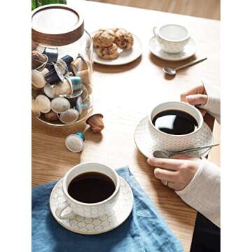 LE TAUCI 8 oz Cappuccino Cups with Saucers, Ceramic Large Coffee Cup for Au Lait, Double shot, Latte...