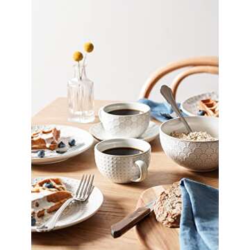 LE TAUCI 8 oz Cappuccino Cups with Saucers, Ceramic Large Coffee Cup for Au Lait, Double shot, Latte, Cafe Mocha, Tea - Set of 4, Arctic white