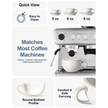 LE TAUCI 8 oz Cappuccino Cups with Saucers, Ceramic Large Coffee Cup for Au Lait, Double shot, Latte, Cafe Mocha, Tea - Set of 4, Arctic white