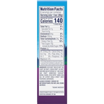 Organic Zbar Chocolate Chip Granola Bars 6 Pack Non-GMO