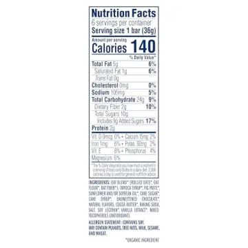 Organic Zbar Chocolate Chip Granola Bars 6 Pack Non-GMO