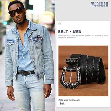 Stylish WERFORU Western PU Leather Belt with Rhinestones