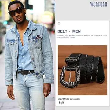 Stylish WERFORU Western PU Leather Belt with Rhinestones