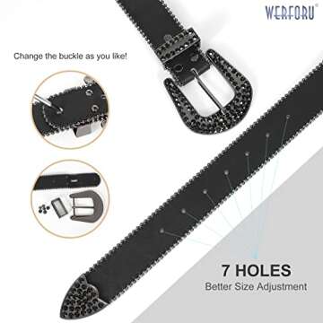 Stylish WERFORU Western PU Leather Belt with Rhinestones