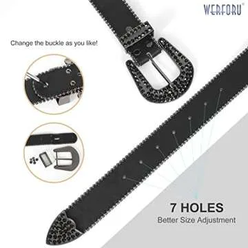 Stylish WERFORU Western PU Leather Belt with Rhinestones
