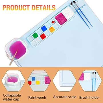 Silicone Painting Mat, Craft Silicone Mat Nonstick, Kids Painting Mat 20"x 16" Large Silicone Art Mat with Cup and Paint Holder, Multipurpose Silicone Art Mat Placemat for Painting Clay Resin Casting…