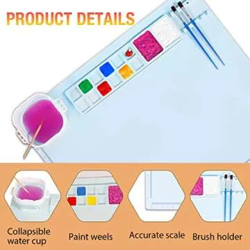 Silicone Painting Mat, Craft Silicone Mat Nonstick, Kids Painting Mat 20"x 16" Large Silicone Art Mat with Cup and Paint Holder, Multipurpose Silicone Art Mat Placemat for Painting Clay Resin Casting…