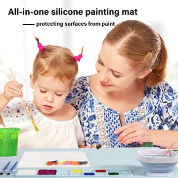 Silicone Painting Mat, Craft Silicone Mat Nonstick, Kids Painting Mat 20"x 16" Large Silicone Art Mat with Cup and Paint Holder, Multipurpose Silicone Art Mat Placemat for Painting Clay Resin Casting…