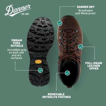 Danner Mountain 600 Hiking Boots for Women - Waterproof, Durable Suede Upper, Breathable Lining, Triple-Density Footbed & Vibram Traction Outsole, Java/Bossa Nova - 10 M