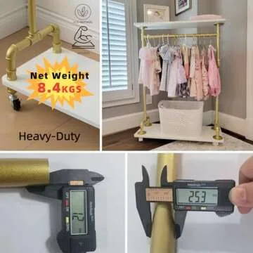 Child Clothing Rack, Kids Garment Rack Dress-up Closet, Rolling Pipe Open Clothes Rack with Storage Shelf, Industrial Wood Metal Clothes Organizer (two tiers one hanging rod kids garment rack)