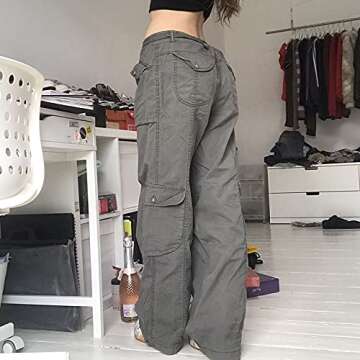 Argeousgor Women Y2k Cargo Pants Loose Low Waist Trousers Wide Leg Baggy Jeans with Pockets Harajuku Streetwear Punk(B-Army Green,S)