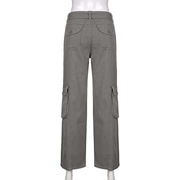 Argeousgor Women Y2k Cargo Pants Loose Low Waist Trousers Wide Leg Baggy Jeans with Pockets Harajuku Streetwear Punk(B-Army Green,S)