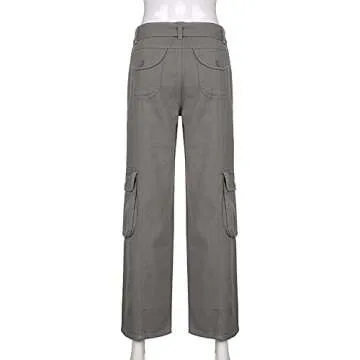 Argeousgor Women Y2k Cargo Pants Loose Low Waist Trousers Wide Leg Baggy Jeans with Pockets Harajuku Streetwear Punk(B-Army Green,S)
