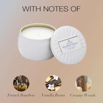 Voluspa Bourbon Vanille, Mini Tin Candle, 4 oz, 25 Hour Burn Time, Coconut Wax for Clean Burning, Handcrafted in the USA