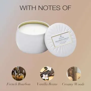 Voluspa Bourbon Vanille, Mini Tin Candle, 4 oz, 25 Hour Burn Time, Coconut Wax for Clean Burning, Handcrafted in the USA