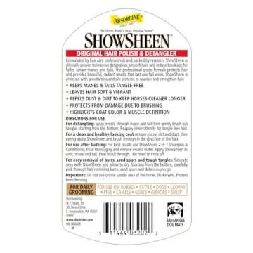 Absorbine ShowSheen Hair Polish & Detangler 32oz Refill Bottle, Horse and Dog Coat, Mane and Tail, I...