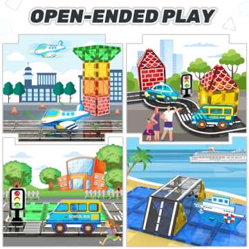 IGIVI Magnetic Tiles Road Set with Car Toys, Magnetic Building Blocks for Toddlers, STEM Construction Toys for Kids Ages 3+, Gifts Toys for Boys & Girls