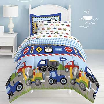 Dream Factory Trucks Tractors Cars 5-Piece Kids Bedding Set
