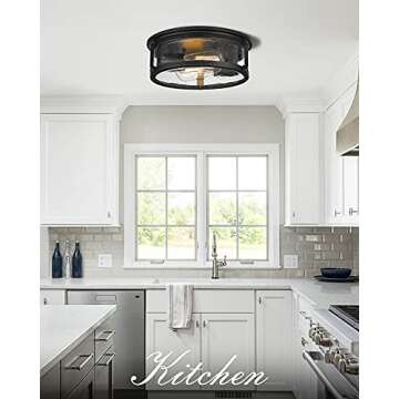 FOITTON Industrial Flush Mount Ceiling Light, 2-Light Farmhouse Metal Cage Ceiling Lights for Hallwa...