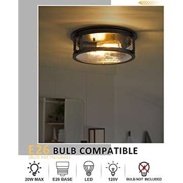 FOITTON Industrial Flush Mount Ceiling Light, 2-Light Farmhouse Metal Cage Ceiling Lights for Hallway,Kitchen,Stairways,Bedroom,Matte Black Finish