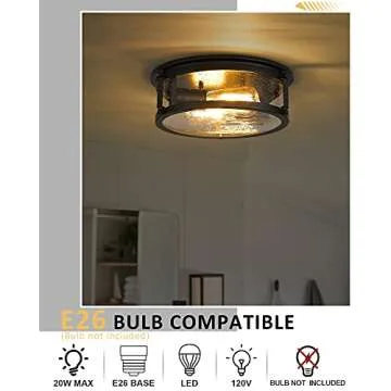 FOITTON Industrial Flush Mount Ceiling Light, 2-Light Farmhouse Metal Cage Ceiling Lights for Hallway,Kitchen,Stairways,Bedroom,Matte Black Finish