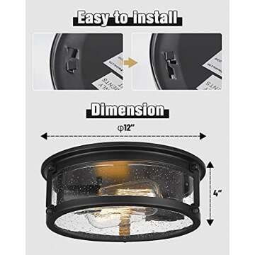 FOITTON Industrial Flush Mount Ceiling Light, 2-Light Farmhouse Metal Cage Ceiling Lights for Hallway,Kitchen,Stairways,Bedroom,Matte Black Finish