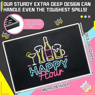 Preboun 17.72 x 11.81 Inches Bar Mat with Fluorescent Pattern Thick Rubber Non Slip Black Bar Spill ...