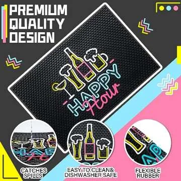 Preboun 17.72 x 11.81 Inches Bar Mat with Fluorescent Pattern Thick Rubber Non Slip Black Bar Spill Mats Countertop Entertaining and Vibrant Home Bar Service Mat for Coffee Kitchen Restaurants Counter