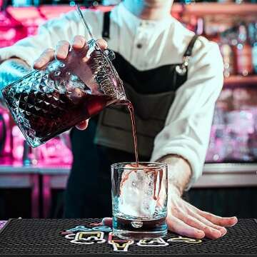 Preboun 17.72 x 11.81 Inches Bar Mat with Fluorescent Pattern Thick Rubber Non Slip Black Bar Spill Mats Countertop Entertaining and Vibrant Home Bar Service Mat for Coffee Kitchen Restaurants Counter