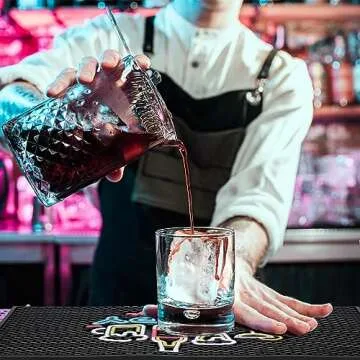 Preboun 17.72 x 11.81 Inches Bar Mat with Fluorescent Pattern Thick Rubber Non Slip Black Bar Spill Mats Countertop Entertaining and Vibrant Home Bar Service Mat for Coffee Kitchen Restaurants Counter