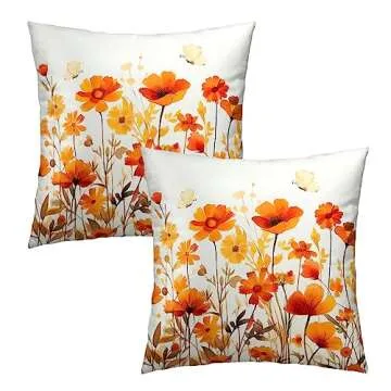 Giwawa Fall Wildflowers Decorative Pillow Covers 18x18 Inch Set of 2,Thanksgiving Autumn Kitchen Hom...