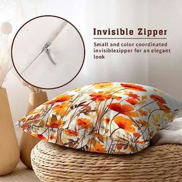 Giwawa Fall Wildflowers Decorative Pillow Covers 18x18 Inch Set of 2,Thanksgiving Autumn Kitchen Home Decor, Orange Flower Throw Pillows Case,Farmhouse Square Cushion Covers for Sofa Bed Couch