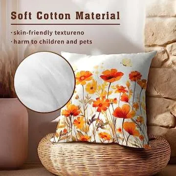 Giwawa Fall Wildflowers Decorative Pillow Covers 18x18 Inch Set of 2,Thanksgiving Autumn Kitchen Home Decor, Orange Flower Throw Pillows Case,Farmhouse Square Cushion Covers for Sofa Bed Couch