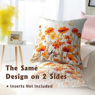 Giwawa Fall Wildflowers Decorative Pillow Covers 18x18 Inch Set of 2,Thanksgiving Autumn Kitchen Home Decor, Orange Flower Throw Pillows Case,Farmhouse Square Cushion Covers for Sofa Bed Couch