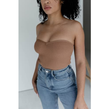 Almere Strapless Sweetheart Neckline Sculpt Knit Top Umber Medium