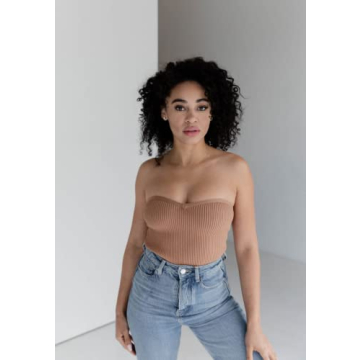 Almere Strapless Sweetheart Neckline Sculpt Knit Top Umber Medium