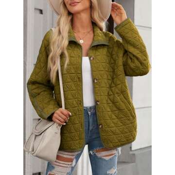 EVALESS Womens Lightweight Quilted Jackets for Women 2024 Fashion Trendy Casual Fall Warm Winter Diamond Open Front Button Down Puffer Coat Outwear,Jungle Green Large