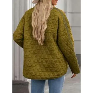 EVALESS Womens Lightweight Quilted Jackets for Women 2024 Fashion Trendy Casual Fall Warm Winter Diamond Open Front Button Down Puffer Coat Outwear,Jungle Green Large