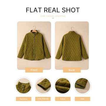 EVALESS Womens Lightweight Quilted Jackets for Women 2024 Fashion Trendy Casual Fall Warm Winter Diamond Open Front Button Down Puffer Coat Outwear,Jungle Green Large