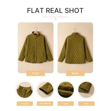 EVALESS Womens Lightweight Quilted Jackets for Women 2024 Fashion Trendy Casual Fall Warm Winter Diamond Open Front Button Down Puffer Coat Outwear,Jungle Green Large