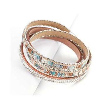 Fesciory Leather Wrap Bracelets for Women, Boho Leopard Multi-Layer Crystal Beads Cuff Bracelet Jewe...