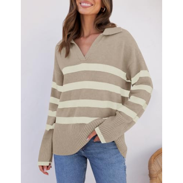 Stylish ZESICA Women's Winter Lapel V Neck Knit Sweater