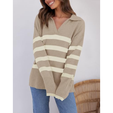 Stylish ZESICA Women's Winter Lapel V Neck Knit Sweater