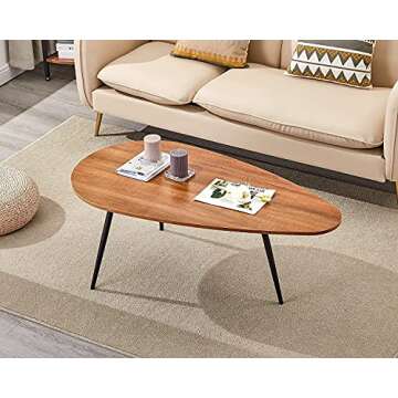 SAYGOER Mid Century Modern Coffee Table for Living Room Small Coffee Table Rustic Oval Coffee Table ...