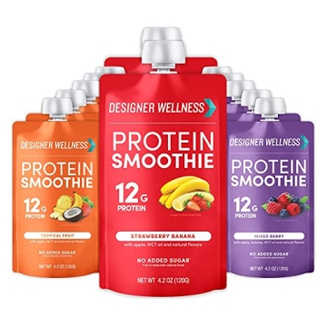 Designer Wellness Protein Smoothie Variety Pack - Real Fruit, 12g Protein, Low Carb, No Added Sugar