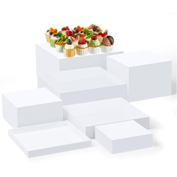 Leinuosen 7 Pcs Buffet Risers Set Acrylic Display Box 6" 7" 8" 9" 10" 11" 12" Food Risers for Buffet...